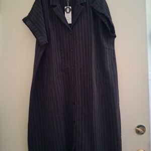 Eileen Fisher Black Tunic Linen Shirt Dress 1X New